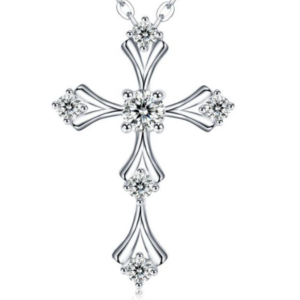 Rise Ascend Diamond Cross Pendant Necklace 18K Gold Vermeil with Moissanites