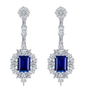 Aureliea Virelle Sapphire and Diamond Drop Earrings 18K Gold Vermeil in Moissanites