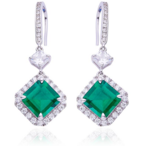 Aureliea Valerion Emerald & Diamond Drop Earrings 18K Gold Vermeil with Moissanites