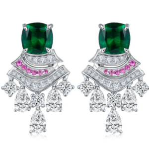Aureliea Orlienne Emerald Multi-Stone Diamond Drop Earrings 18K Gold Vermeil with Moissanites