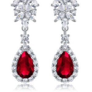 Aureliea Valienne Ruby & Diamond Drop Earrings 18K Gold Vermeil with Moissanites