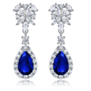 Aureliea Valienne Sapphire & Diamond Drop Earrings 18K Gold Vermeil with Moissanites