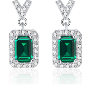 Aureliea Valthera Emerald & Diamond Drop Earrings 18K Gold Vermeil with Moissanites