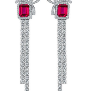 Aureliea Valyra Ruby & Diamond Tassel Drop Earrings 18K Gold Vermeil with Moissanites