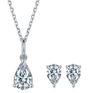 Lumiere Teardrop Necklace & Earring Set 18K White Gold Vermeil with Moissanites