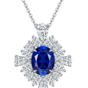 Aureliea Virelia Sapphire & Diamond Pendant Necklace 18K Gold Vermeil with Moissanites