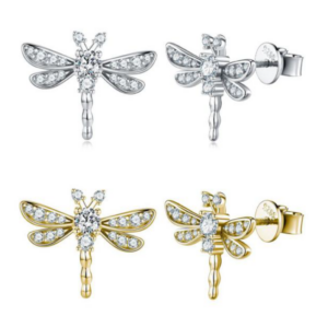 Lumiere Aurelion Dragonfly Diamond Earrings 18K White Gold Vermeil with Moissanites