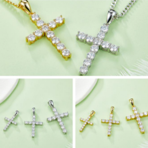 Rise Covenant Diamond Cross Pendant Necklace 18K Gold Vermeil with Moissanites
