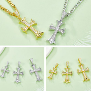 Rise Exalt Diamond Cross Pendant Necklace 18K Gold Vermeil with Moissanites