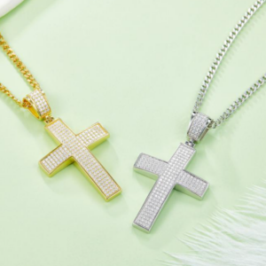Rise Sanctum Diamond Cross Pendant Necklace 18K Gold Vermeil with Moissanites