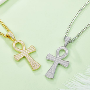 Rise Eternal Diamond Cross Pendant Necklace 18K Gold Vermeil with Moissanites