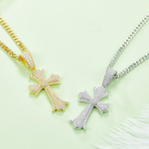 Rise Lightbearer Diamond Cross Pendant Necklace 18K Gold Vermeil with Moissanites