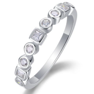 Lumiere Halo Diamond Ring 18K White Gold Vermeil with Moissanites