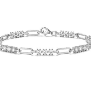 Lumiere Aureon Link Diamond Bracelet 18K White Gold Vermeil with Moissanites