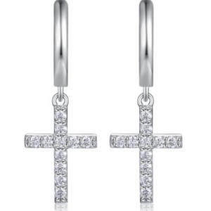 Rise Redeemer Diamond Cross Drop Earrings 18K Gold Vermeil with Moissanites