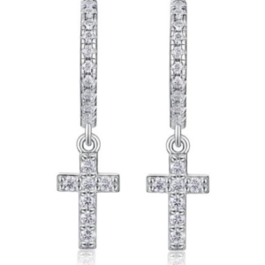 Rise Pillar of Light Diamond Cross Drop Earrings 18K Gold Vermeil with Moissanites