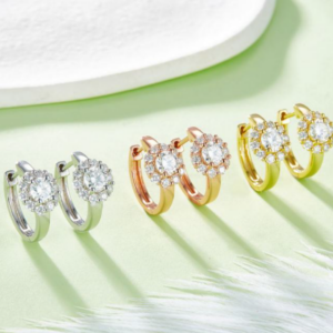 Lumiere Halo Diamond Earrings 18K Gold Vermeil with Moissanites