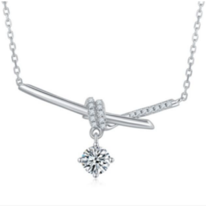 Lumiere Virelle Crossbar Diamond Necklace 18K White Gold Vermeil with Moissanites
