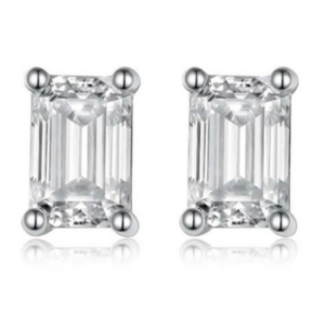 Lumiere Elara Emerald-Cut Diamond Earrings 18K White Gold Vermeil with Moissanites