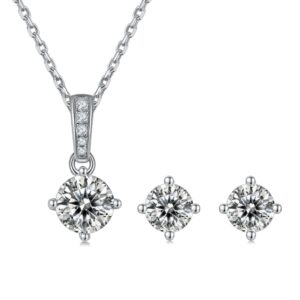 Lumiere Caelion Necklace and Earring Set 18K White Gold Vermeil with Moissanites