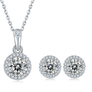 Lumiere Opaline Diamond Necklace and Earring Set 18K White Gold Vermeil with Moissanites