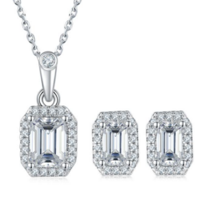Lumiere Lucent Diamond Necklace and Earring Set 18K White Gold Vermeil with Moissanites
