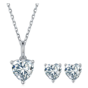 Lumiere Aura Diamond Necklace and Earring Set 18K White Gold Vermeil with Moissanites