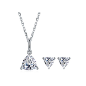 Lumiere Nova Diamond Necklace and Earring Set 18K White Gold Vermeil with Moissanites