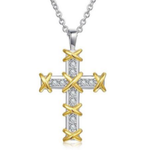 Rise Anointed Diamond Cross Pendant Necklace 18K Gold Vermeil with Moissanites