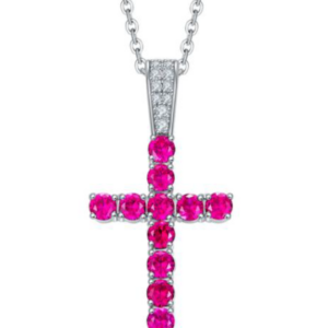 Rise Dominion Pink Sapphire Cross Pendant Necklace 18K Gold Vermeil with Moissanites