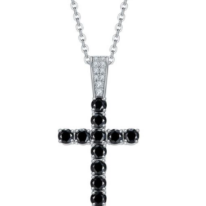 Rise Dominion Black Spinel Cross Pendant Necklace 18K Gold Vermeil with Moissanites