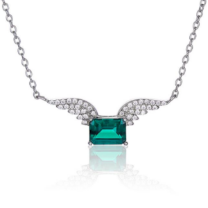 Aureliea Elariel Emerald & Diamond Wing Pendant Necklace 18K Gold Vermeil with Moissanites