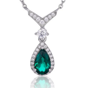 Aureliea Elaris Emerald & Diamond Drop Pendant Necklace 18K Gold Vermeil with Moissanites