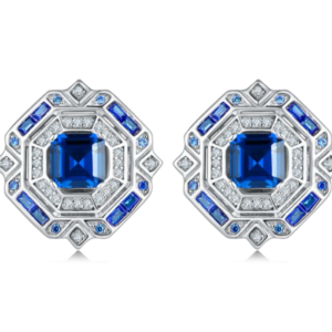 Aureliea Echelon Sapphire & Diamond Matrix Stud Earrings 18K Gold Vermeil with Moissanites