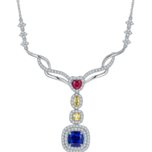Aureliea Regalia Sapphire Multi-Stone Diamond Necklace 18K Gold Vermeil with Moissanites