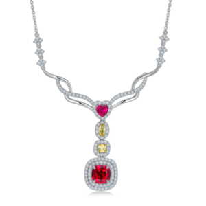 Aureliea Regalia Ruby Multi-Stone Diamond Necklace 18K Gold Vermeil with Moissanites