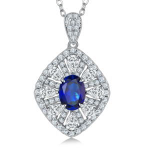 Aureliea Seraphis Sapphire & Diamond Pendant Necklace 18K Gold Vermeil with Moissanites