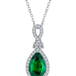 Aureliea Serelis Emerald & Diamond Drop Pendant Necklace 18K Gold Vermeil with Moissanites