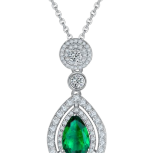 Aureliea Serenelle Emerald & Diamond Drop Pendant Necklace 18K Gold Vermeil with Moissanites