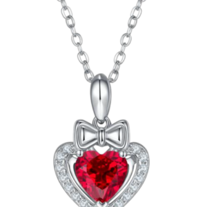 Aureliea Seraphine Ruby & Diamond Heart Pendant Necklace 18K Gold Vermeil with Moissanites