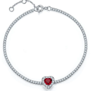 Aureliea Evania Ruby & Diamond Heart Bracelet 18K Gold Vermeil with Moissanites