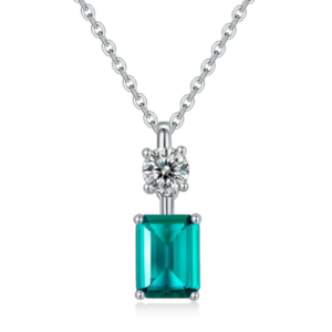 Aureliea Caelion Emerald & Diamond Pendant Necklace 18K Gold Vermeil with Moissanites