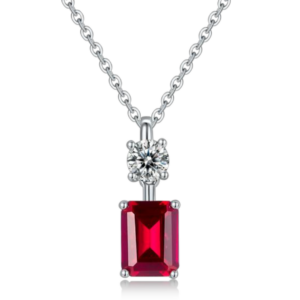 Aureliea Caelion Ruby & Diamond Pendant Necklace 18K Gold Vermeil with Moissanites