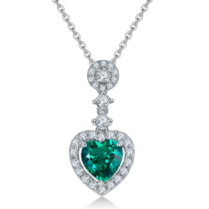 Aureliea Aurelle Emerald & Diamond Heart Drop Pendant Necklace 18K Gold Vermeil with Moissanites
