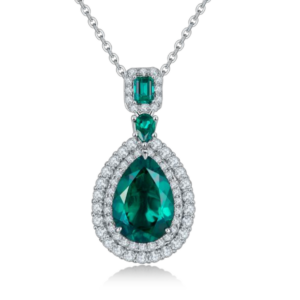 Aureliea Mirelle Emerald & Diamond Drop Pendant Necklace 18K Gold Vermeil with Moissanites