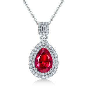 Aureliea Mirelle Ruby & Diamond Drop Pendant Necklace 18K Gold Vermeil with Moissanites
