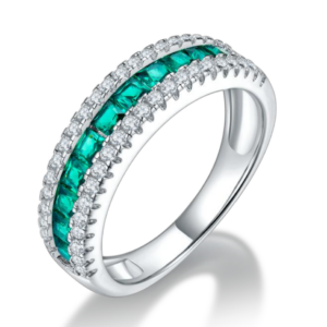 Aureliea Maren Emerald & Diamond Band Ring 18K Gold Vermeil with Moissanites