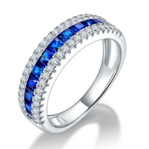 Aureliea Maren Sapphire & Diamond Band Ring 18K Gold Vermeil with Moissanites