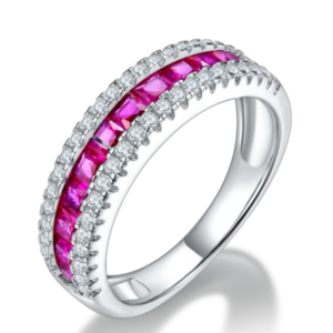 Aureliea Maren Pink Sapphire & Diamond Band Ring 18K Gold Vermeil with Moissanites