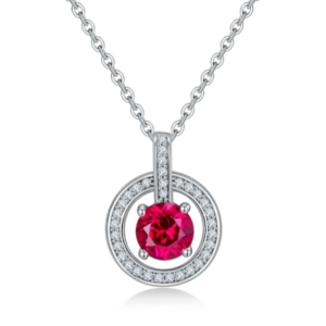 Aureliea Orlina Ruby & Diamond Pendant Necklace 18K Gold Vermeil with Moissanites